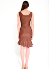 Brown dress with ruffled hem on a white background